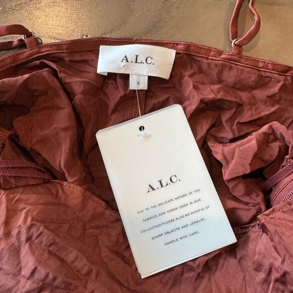 A.L.C. Pixie Midi Slip Dress Brown 6 Asymmetrical Cowl Neck Satin Wedding - Picture 7 of 7